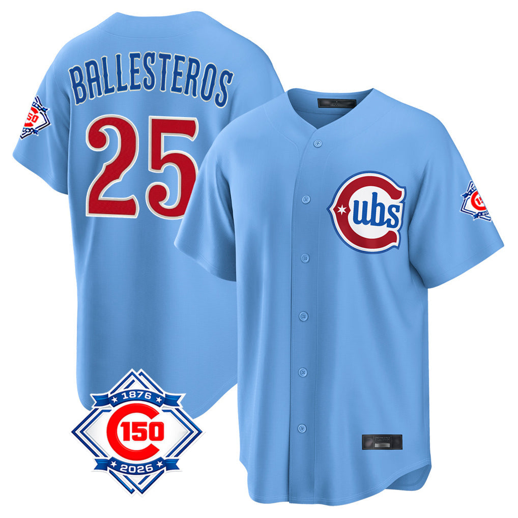 Punc C.Cubs #25 Mois¨¦s Ballesteros Player Light Blue 150th Anniversary Home Game Stitched Jerseys