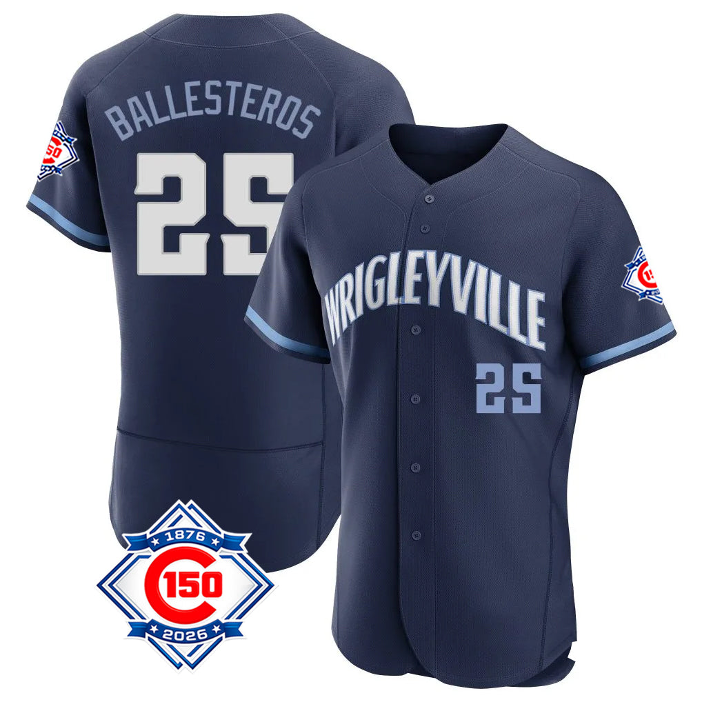 Punc C.Cubs #25 Mois¨¦s Ballesteros Player Navy City Connect 150th Anniversary Limited Elite Home Stitched Jerseys