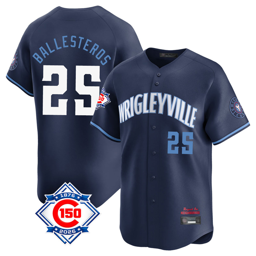 Punc C.Cubs #25 Mois¨¦s Ballesteros Player Navy City Connect 150th Anniversary Limited Home Stitched Jerseys