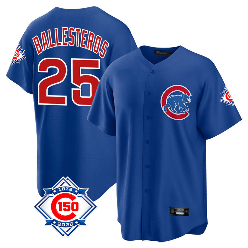 Punc C.Cubs #25 Mois¨¦s Ballesteros Player Royal 150th Anniversary Home Game Stitched Jerseys