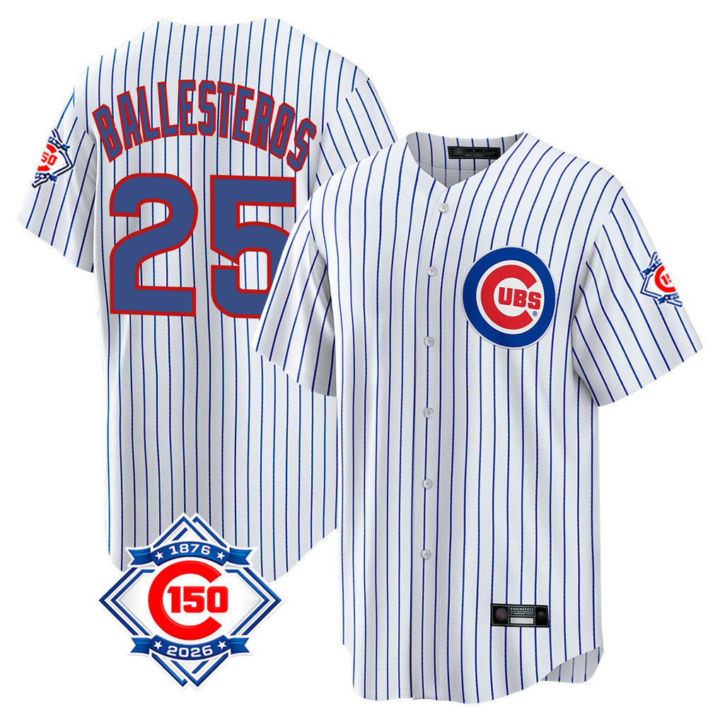 Punc C.Cubs #25 Mois¨¦s Ballesteros Player White 150th Anniversary Home Game Stitched Jerseys