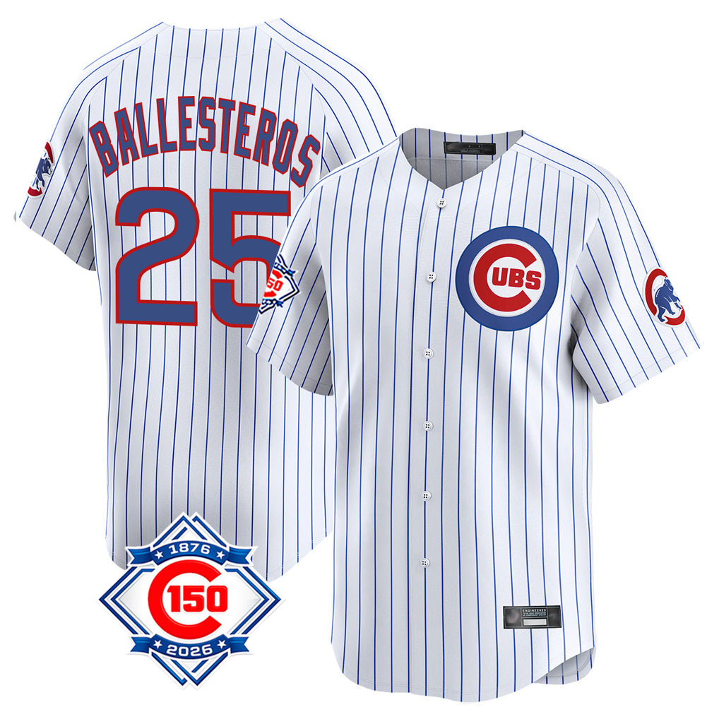 Punc C.Cubs #25 Mois¨¦s Ballesteros Player White 150th Anniversary Limited Home Game Stitched Jerseys