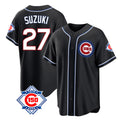Punc C.Cubs #27 Seiya Suzuki Player Black Fashion Out 150th Anniversary Game Stitched Jerseys