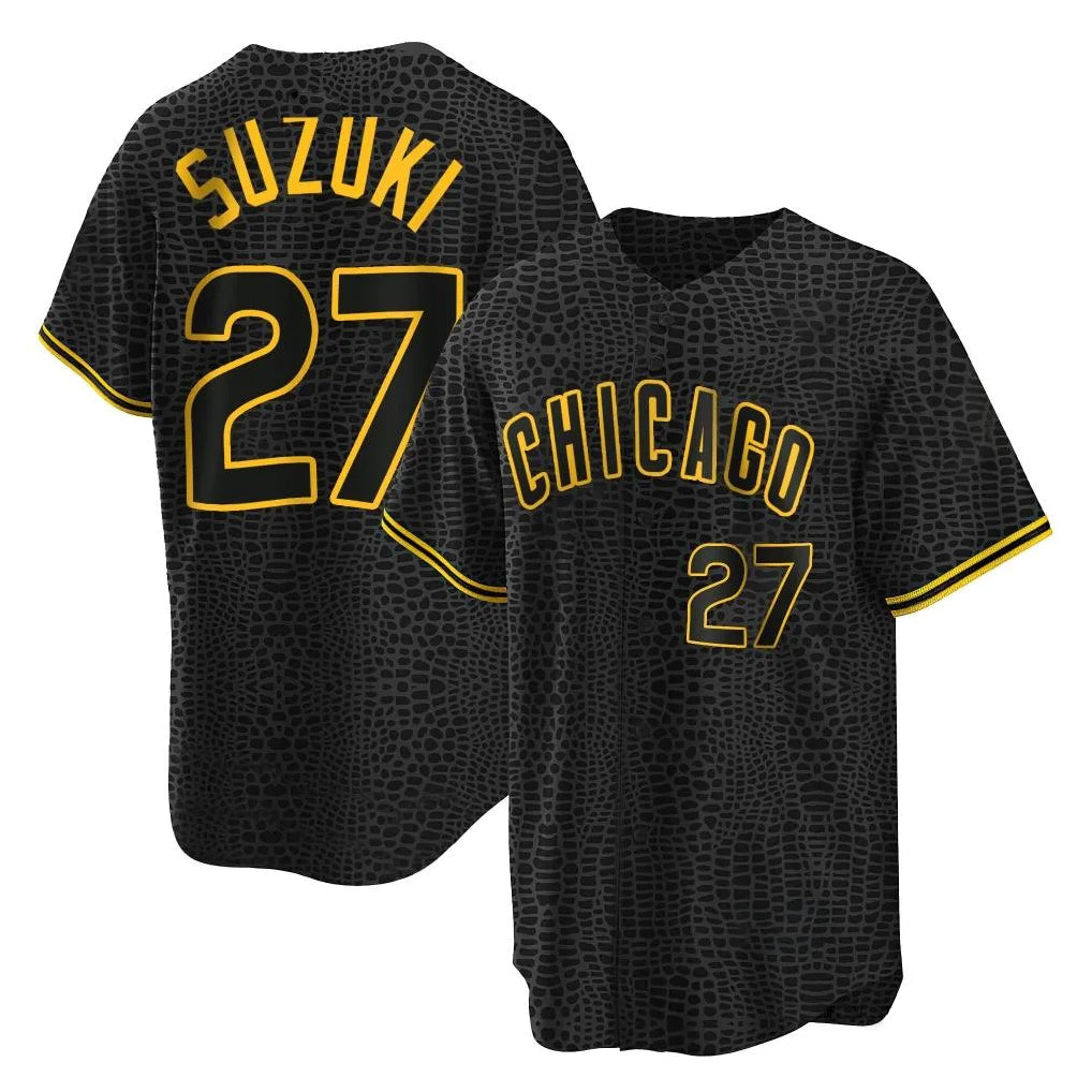 Punc C.Cubs #27 Seiya Suzuki Player Black Snake Skin City Game Stitched Jerseys