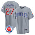 Punc C.Cubs #27 Seiya Suzuki Player Gray 150th Anniversary Home Game Stitched Jerseys