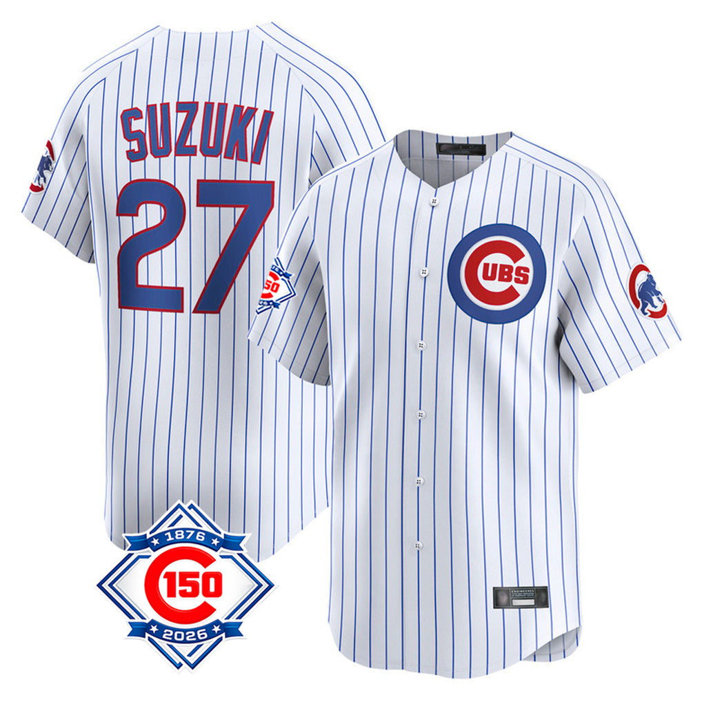 Punc C.Cubs #27 Seiya Suzuki Player White 150th Anniversary Limited Home Game Stitched Jerseys