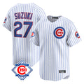 Punc C.Cubs #27 Seiya Suzuki Player White 150th Anniversary Limited Home Game Stitched Jerseys