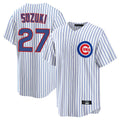 Punc C.Cubs #27 Seiya Suzuki Player White Game Home Stitched Jerseys