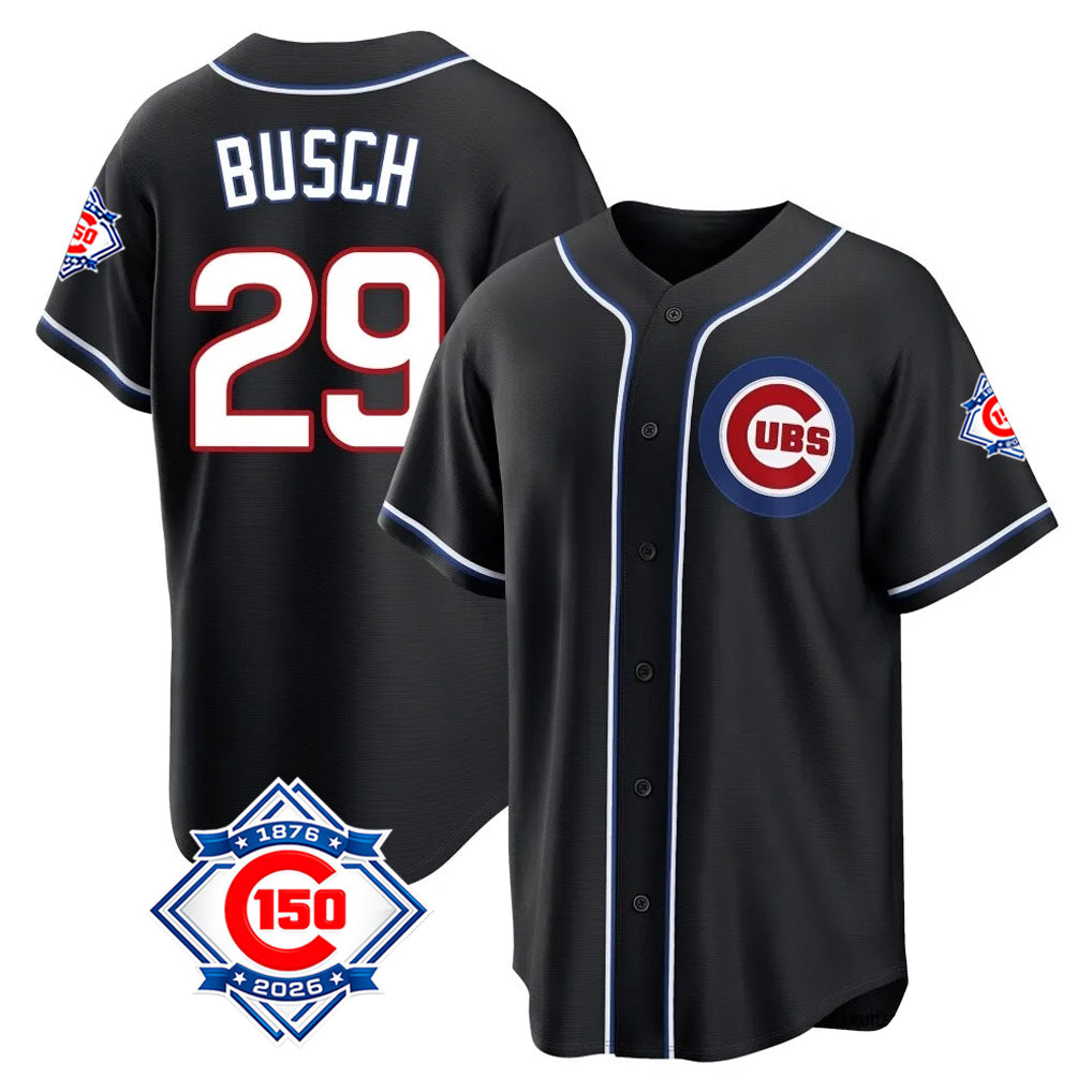 Punc C.Cubs #29 Michael Busch Player Black Fashion Out 150th Anniversary Game Stitched Jerseys