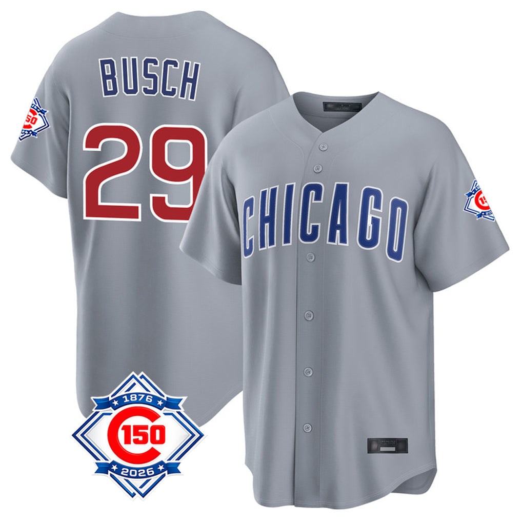 Punc C.Cubs #29 Michael Busch Player Gray 150th Anniversary Home Game Stitched Jerseys