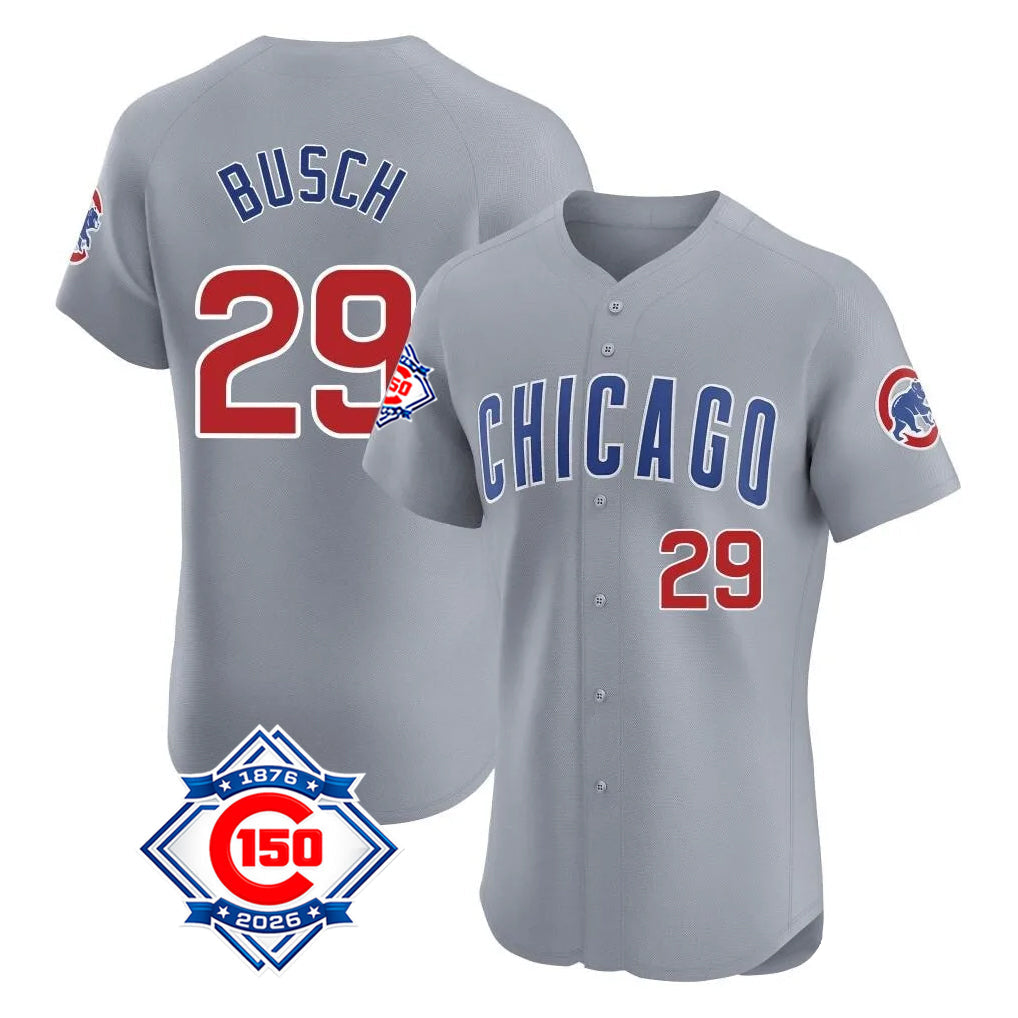 Punc C.Cubs #29 Michael Busch Player Gray Road 150th Anniversary Limited Elite Home Stitched Jerseys