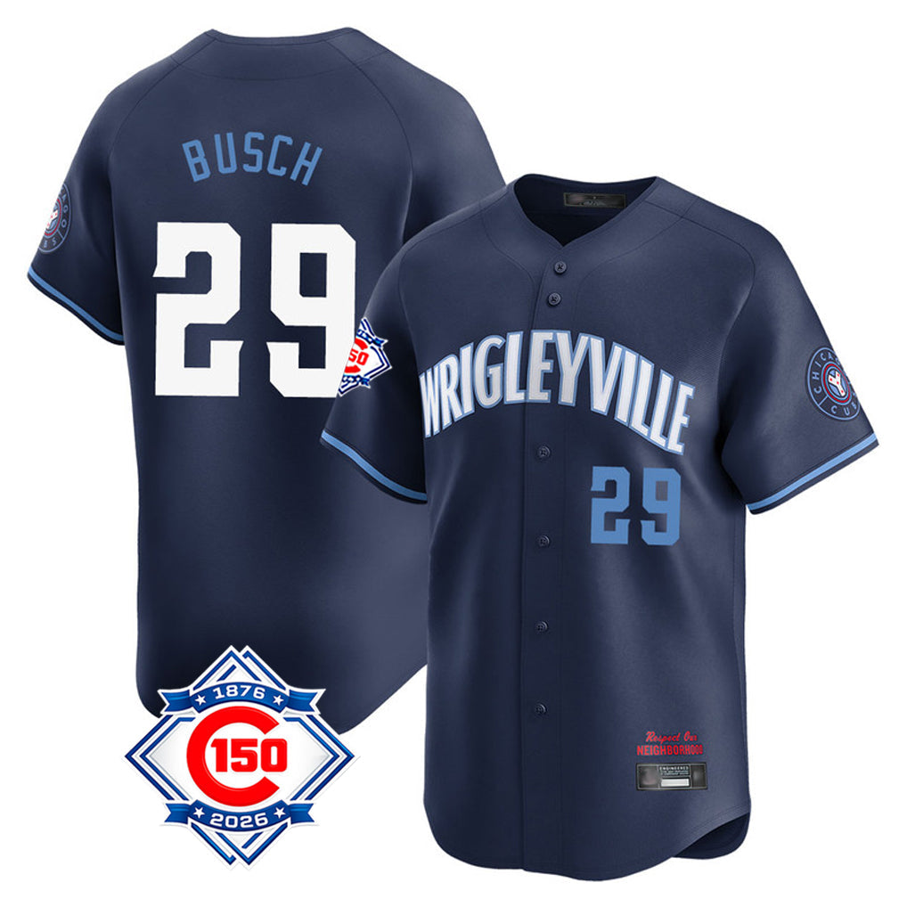 Punc C.Cubs #29 Michael Busch Player Navy City Connect 150th Anniversary Limited Home Stitched Jerseys