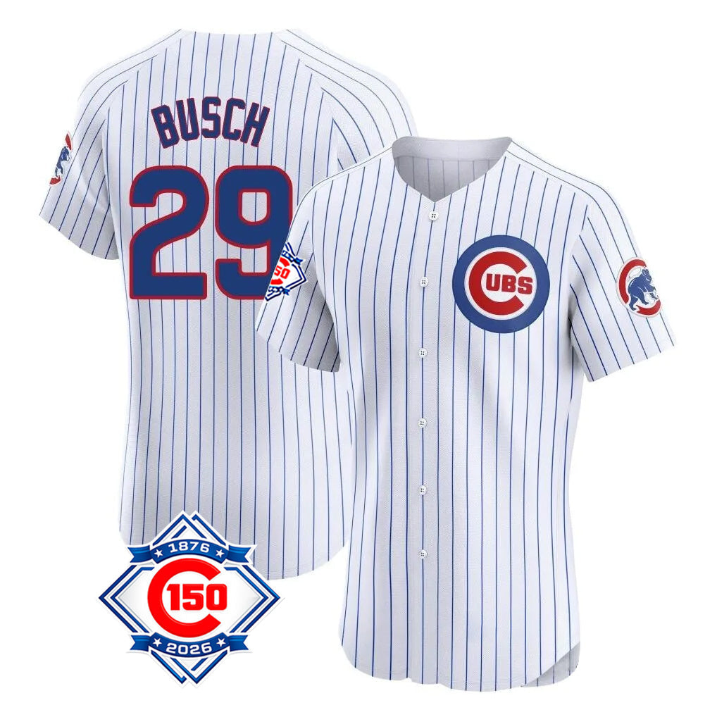 Punc C.Cubs #29 Michael Busch Player White 150th Anniversary Limited Elite Home Game Stitched Jerseys