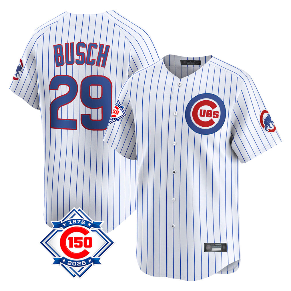 Punc C.Cubs #29 Michael Busch Player White 150th Anniversary Limited Home Game Stitched Jerseys