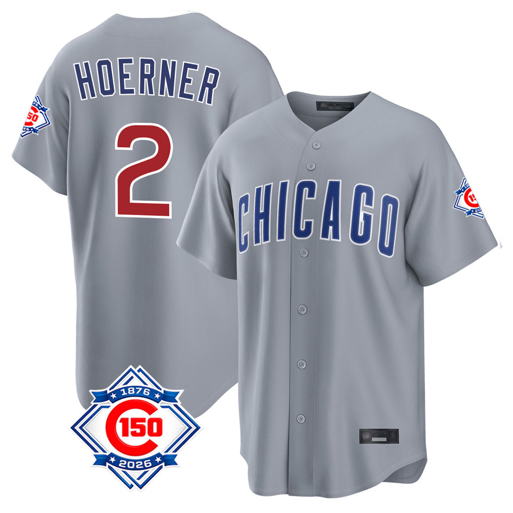 Punc C.Cubs #2 Nico Hoerner Player Gray 150th Anniversary Home Game Stitched Jerseys