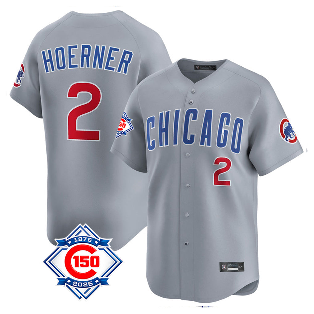 Punc C.Cubs #2 Nico Hoerner Player Gray Road 150th Anniversary Limited Home Stitched Jerseys
