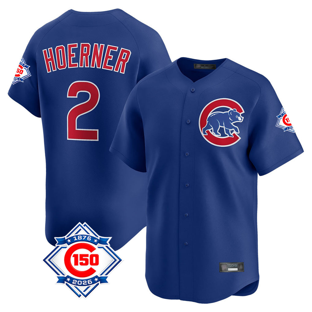 Punc C.Cubs #2 Nico Hoerner Player Royal 150th Anniversary Limited Home Stitched Jerseys