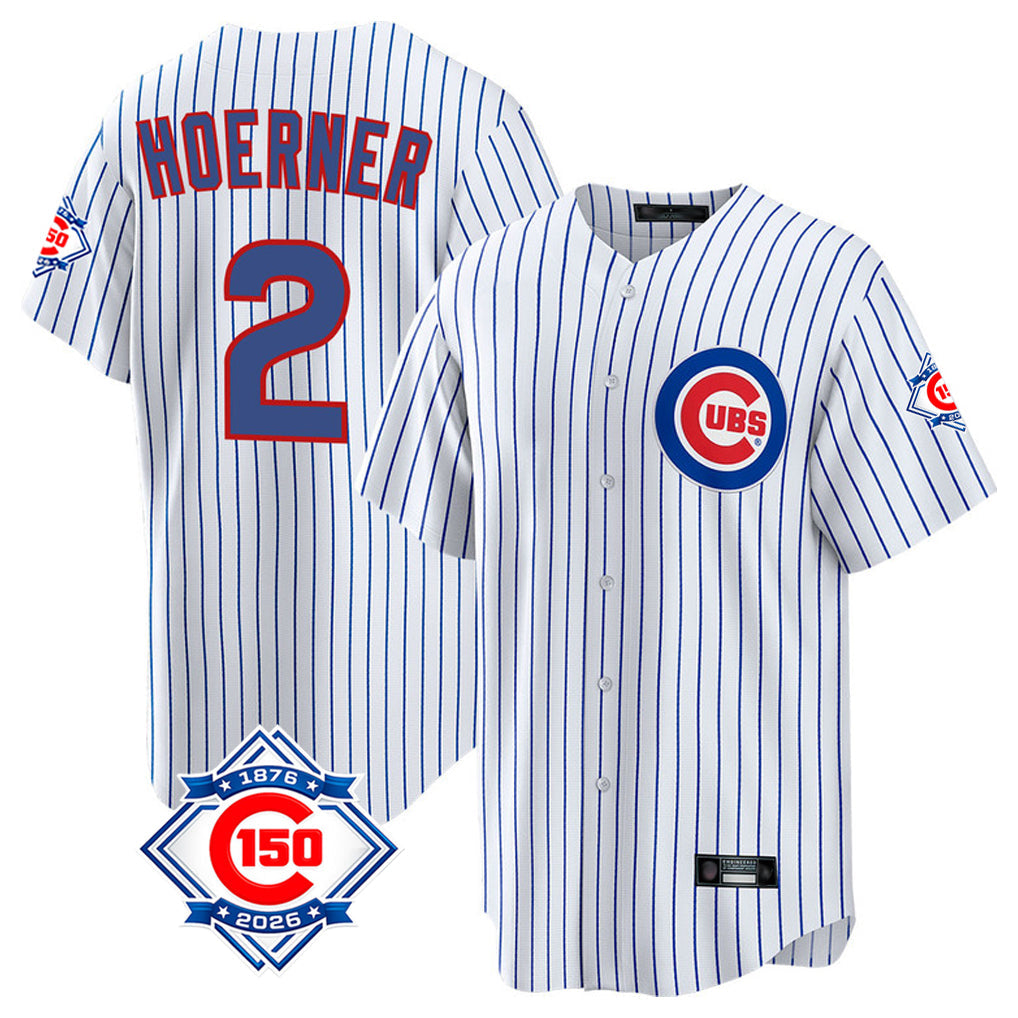 Punc C.Cubs #2 Nico Hoerner Player White 150th Anniversary Home Game Stitched Jerseys