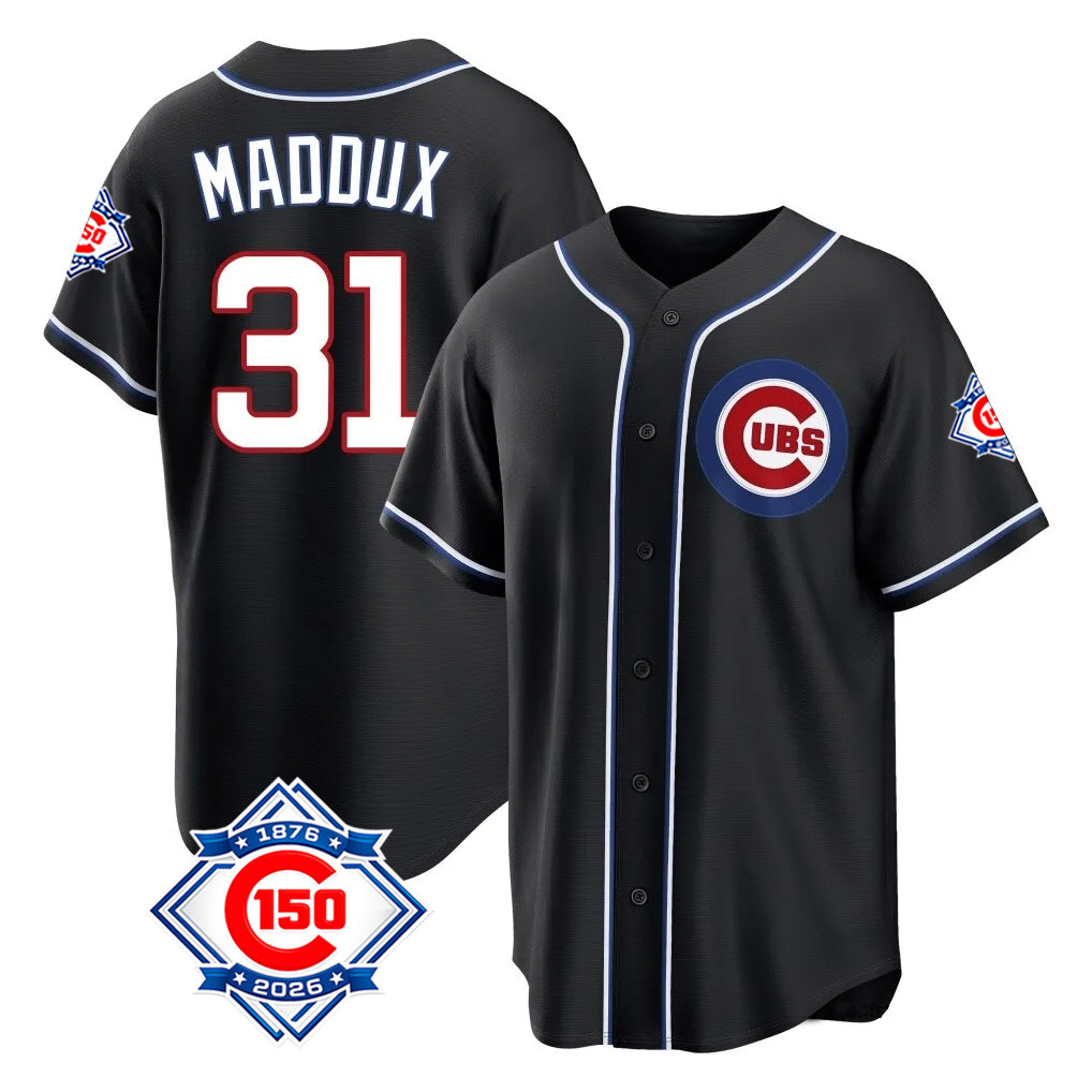 Punc C.Cubs #31 Greg Maddux Player Black Fashion Out 150th Anniversary Game Stitched Jerseys