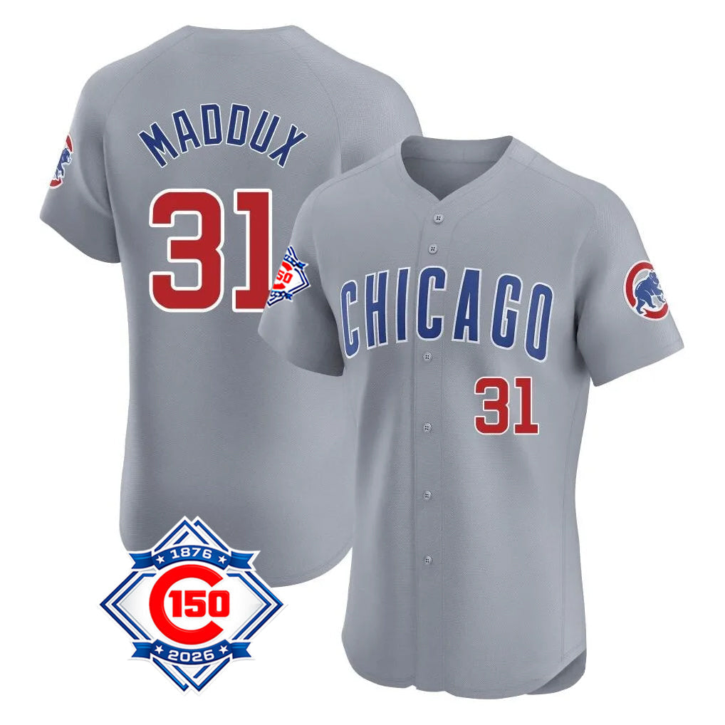 Punc C.Cubs #31 Greg Maddux Player Gray Road 150th Anniversary Limited Elite Home Stitched Jerseys