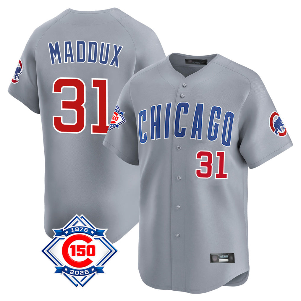 Punc C.Cubs #31 Greg Maddux Player Gray Road 150th Anniversary Limited Home Stitched Jerseys