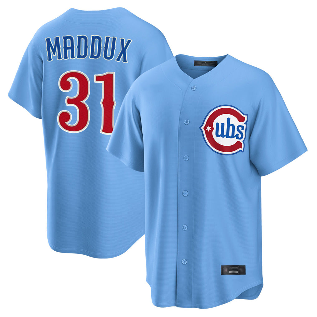 Punc C.Cubs #31 Greg Maddux Player Light Blue Home Game Stitched Jerseys