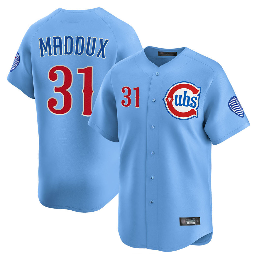 Punc C.Cubs #31 Greg Maddux Player Light Blue Limited Home Stitched Jerseys