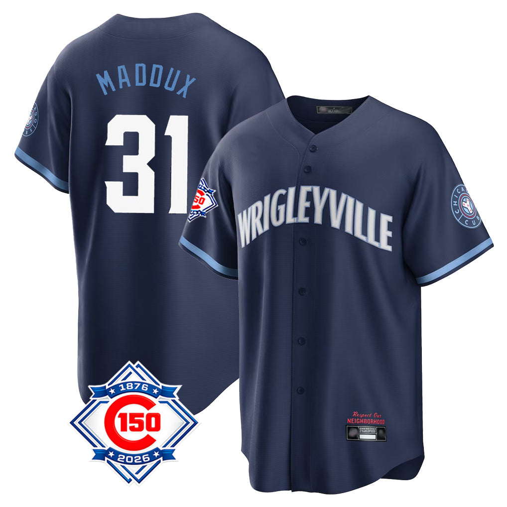 Punc C.Cubs #31 Greg Maddux Player Navy 150th Anniversary City Connect Home Game Stitched Jerseys
