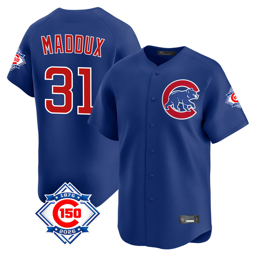 Punc C.Cubs #31 Greg Maddux Player Royal 150th Anniversary Limited Home Stitched Jerseys