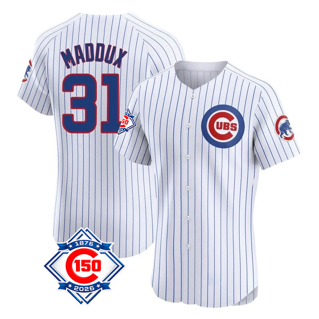 Punc C.Cubs #31 Greg Maddux Player White 150th Anniversary Limited Elite Home Game Stitched Jerseys