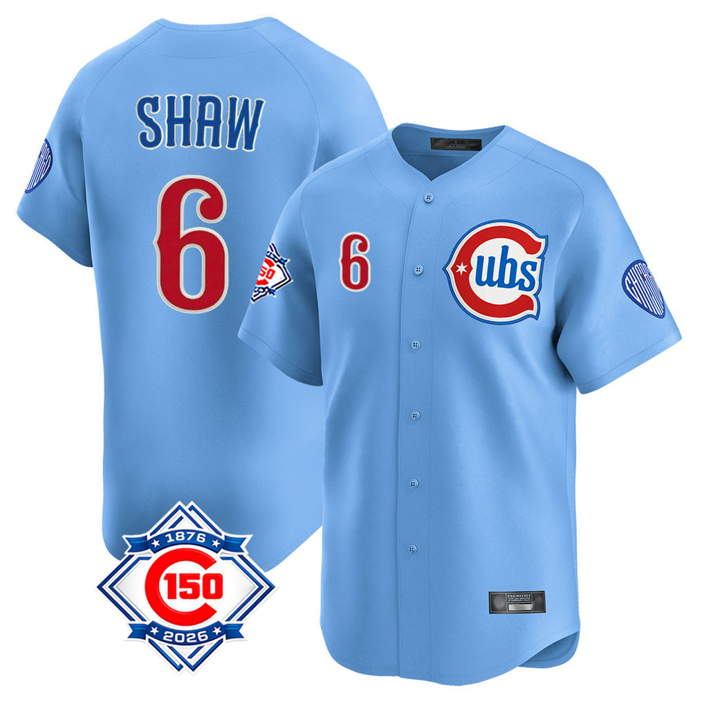 Punc C.Cubs #6 Matt Shaw Player Light Blue 150th Anniversary Limited Home Stitched Jerseys