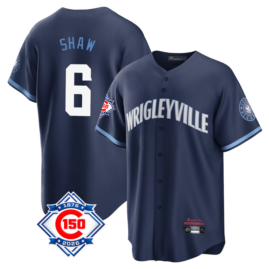 Punc C.Cubs #6 Matt Shaw Player Navy 150th Anniversary City Connect Home Game Stitched Jerseys