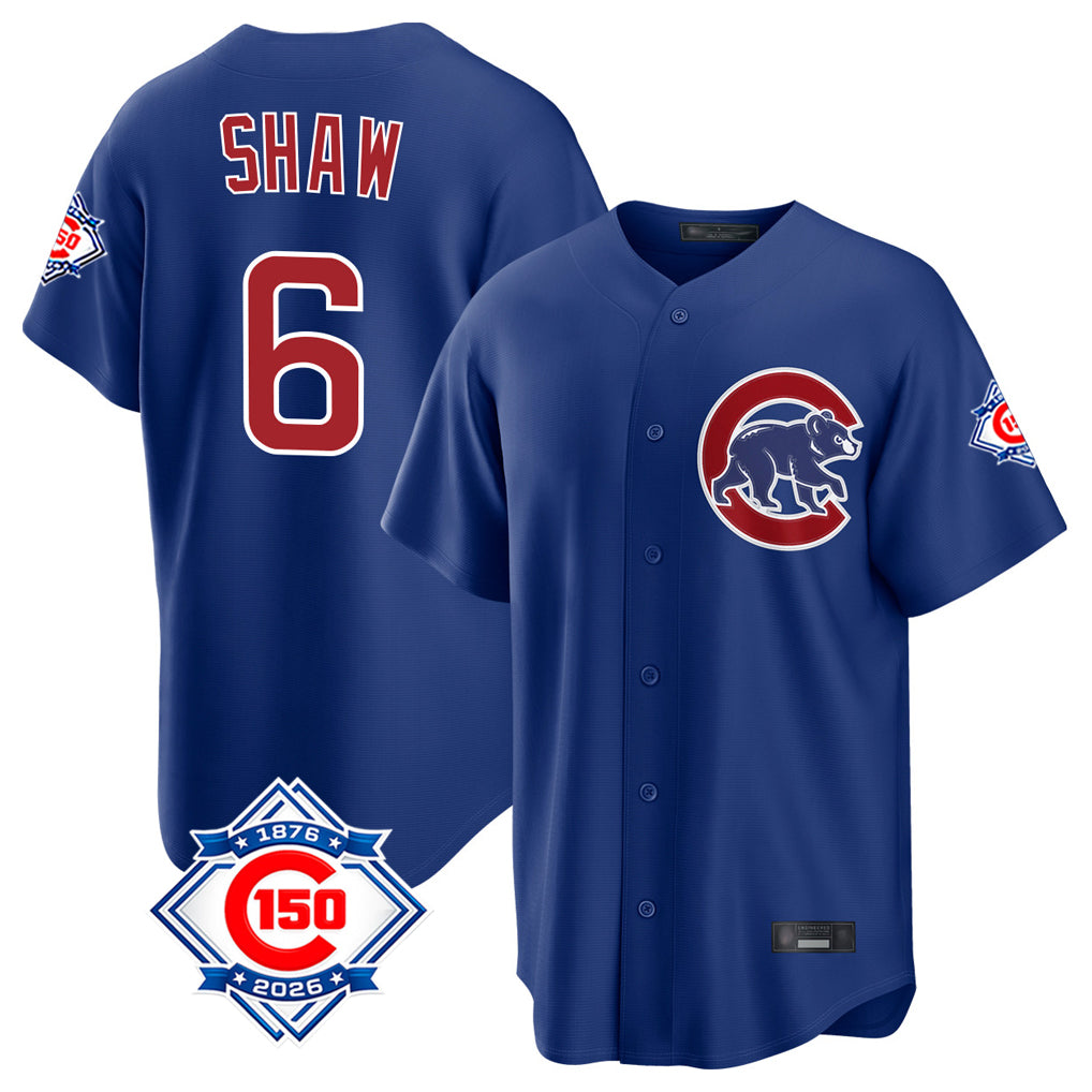 Punc C.Cubs #6 Matt Shaw Player Royal 150th Anniversary Home Game Stitched Jerseys