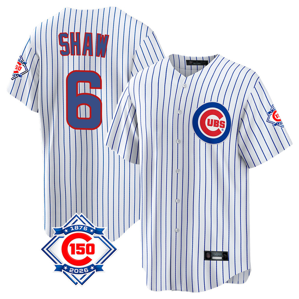 Punc C.Cubs #6 Matt Shaw Player White 150th Anniversary Home Game Stitched Jerseys