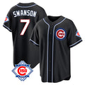 Punc C.Cubs #7 Dansby Swanson Player Black Fashion Out 150th Anniversary Game Stitched Jerseys