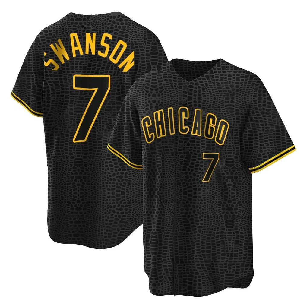 Punc C.Cubs #7 Dansby Swanson Player Black Snake Skin City Game Stitched Jerseys
