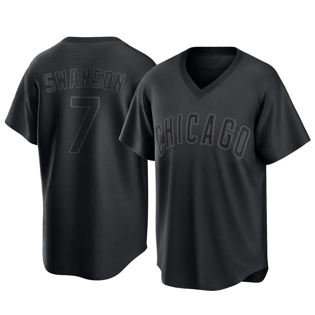 Punc C.Cubs #7 Dansby Swanson Player Black T-shirt Home Game Stitched Jerseys