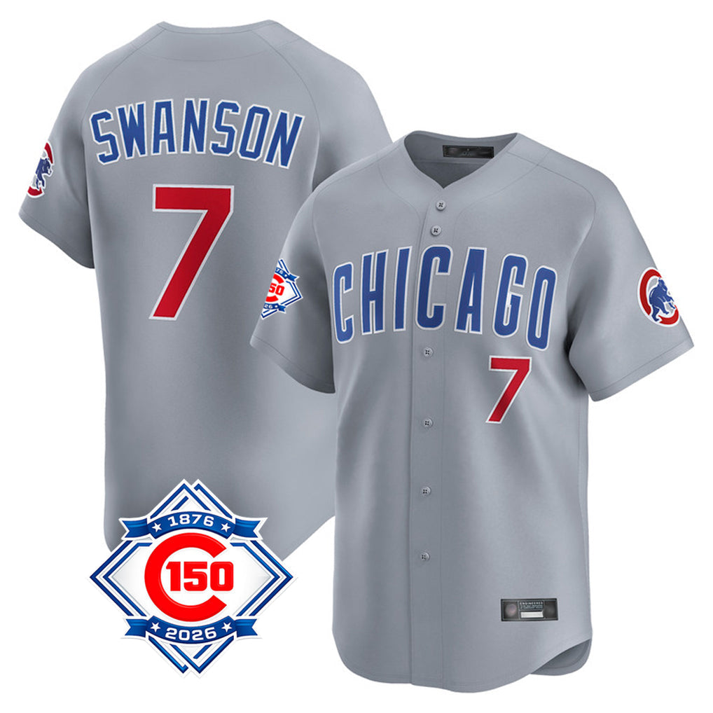 Punc C.Cubs #7 Dansby Swanson Player Gray Road 150th Anniversary Limited Home Stitched Jerseys