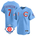 Punc C.Cubs #7 Dansby Swanson Player Light Blue 150th Anniversary Limited Home Stitched Jerseys