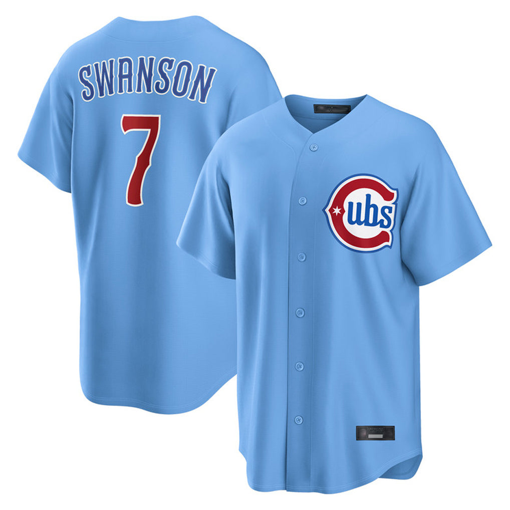Punc C.Cubs #7 Dansby Swanson Player Light Blue Home Game Stitched Jerseys