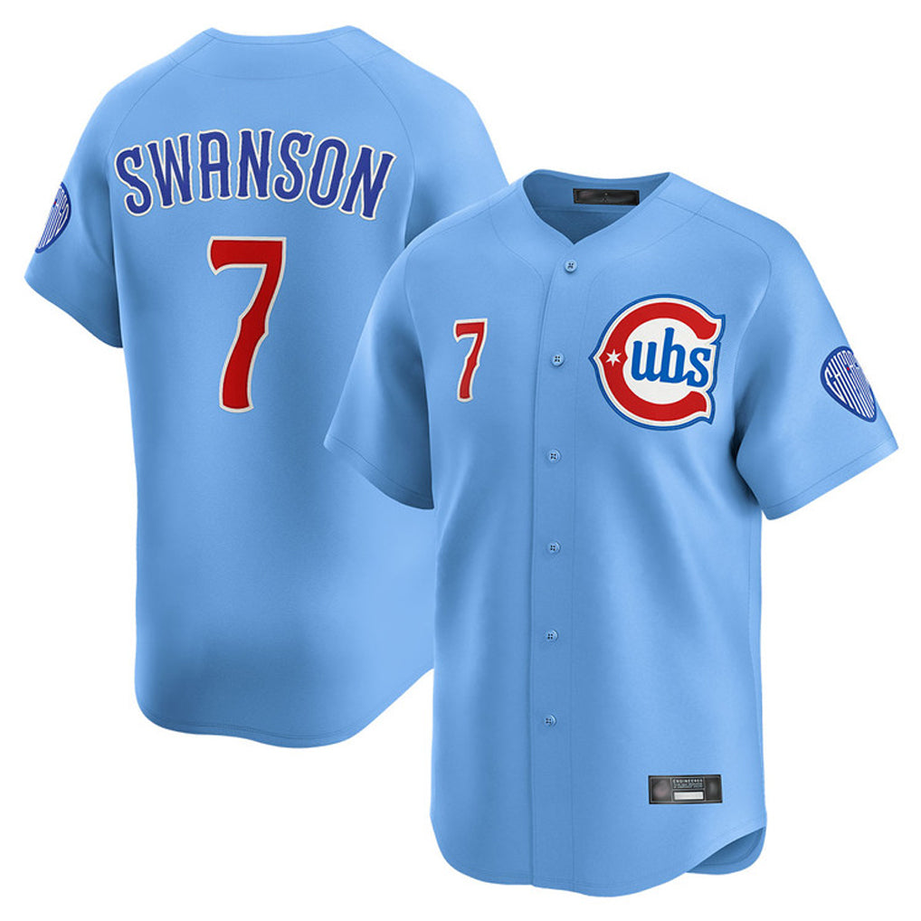 Punc C.Cubs #7 Dansby Swanson Player Light Blue Limited Home Stitched Jerseys
