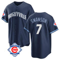 Punc C.Cubs #7 Dansby Swanson Player Navy 150th Anniversary City Connect Home Game Stitched Jerseys