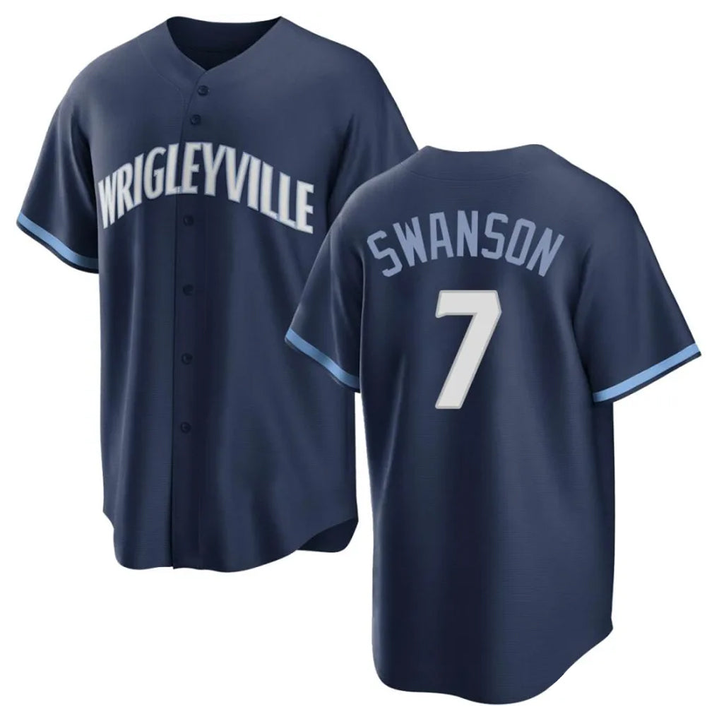 Punc C.Cubs #7 Dansby Swanson Player Navy City Connect Home Game Stitched Jerseys
