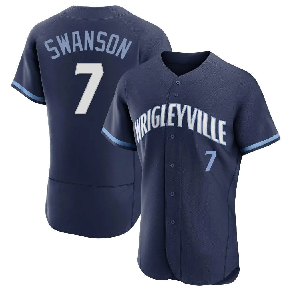 Punc C.Cubs #7 Dansby Swanson Player Navy City Connect Limited Elite Home Stitched Jerseys