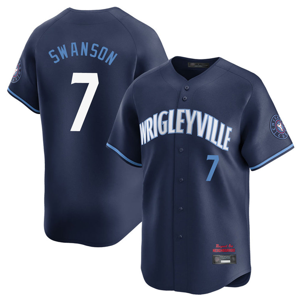 Punc C.Cubs #7 Dansby Swanson Player Navy City Connect Limited Home Stitched Jerseys