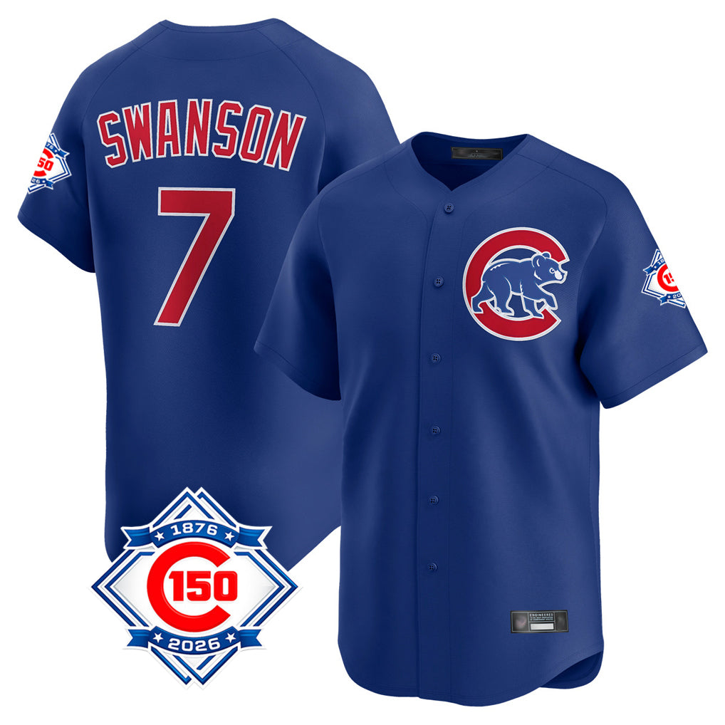Punc C.Cubs #7 Dansby Swanson Player Royal 150th Anniversary Limited Home Stitched Jerseys