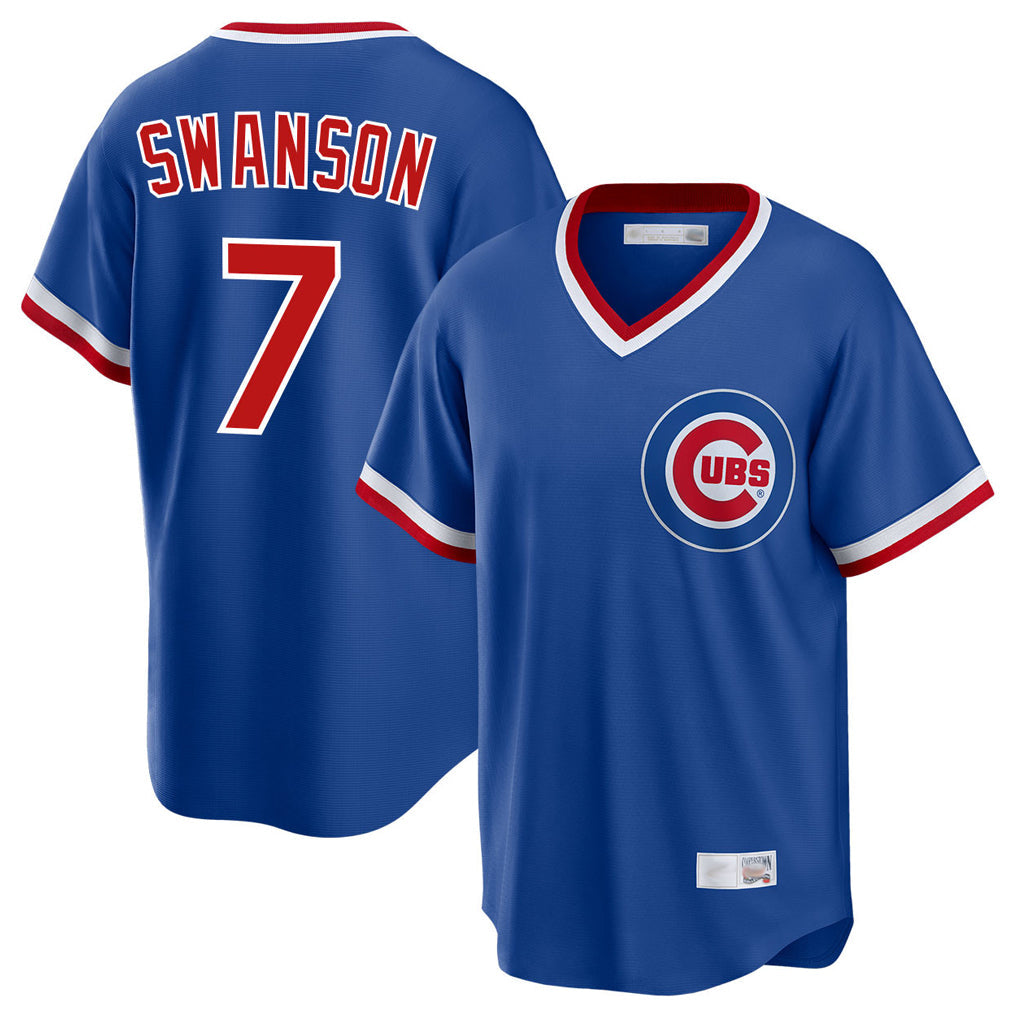 Punc C.Cubs #7 Dansby Swanson Player Royal T-shirt Cooperstown Collection Limited Stitched Jerseys