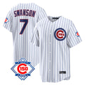 Punc C.Cubs #7 Dansby Swanson Player White 150th Anniversary Game Home Stitched Jerseys