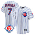 Punc C.Cubs #7 Dansby Swanson Player White 150th Anniversary Home Game Stitched Jerseys