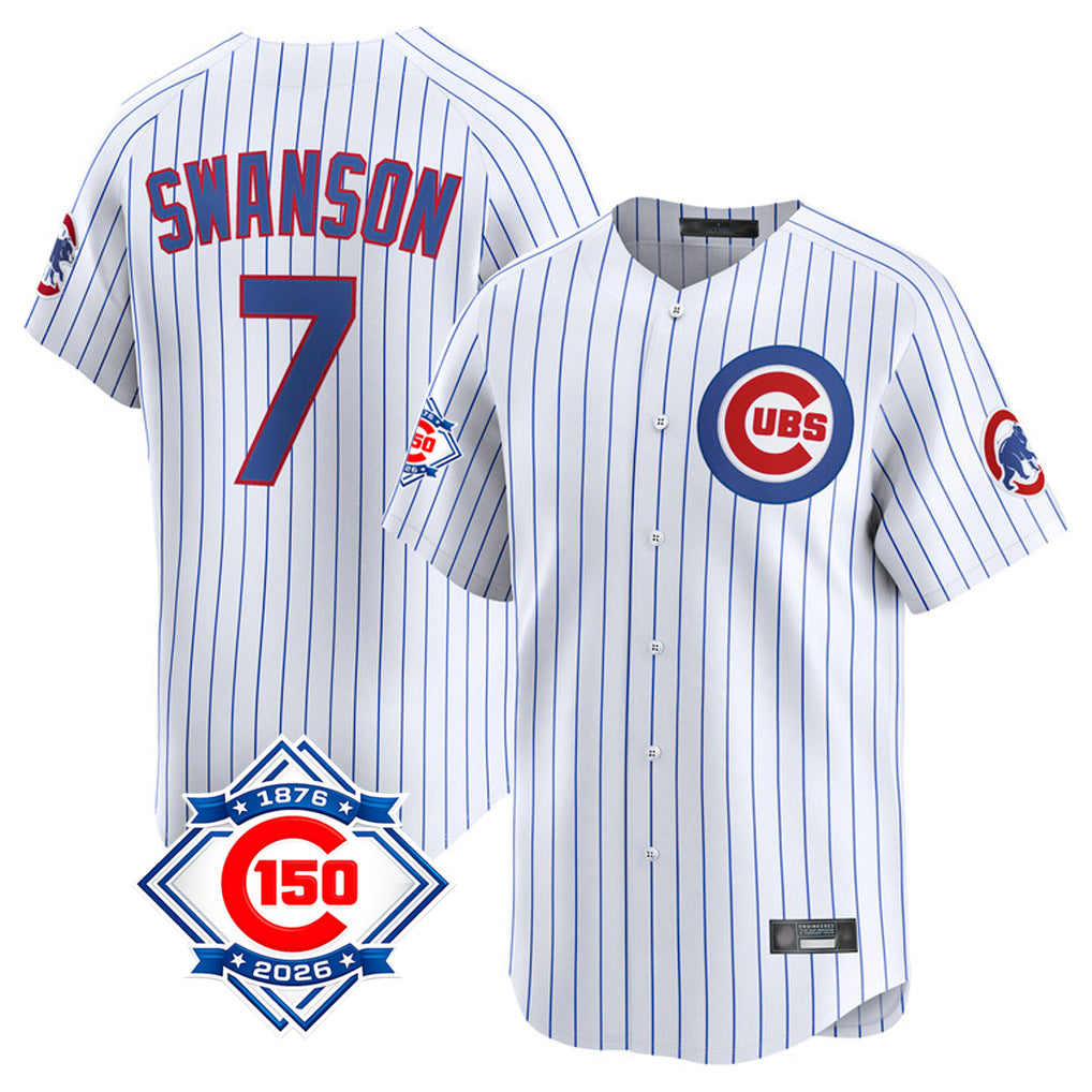 Punc C.Cubs #7 Dansby Swanson Player White 150th Anniversary Limited Home Game Stitched Jerseys